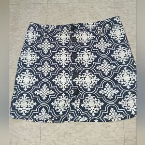 JCREW 100% cotton Navy and White Patterned Button-Front Skirt M